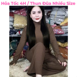 Đồ Bộ Nữ, Set Bộ Cổ Lọ Quần Suông Tay Dài, Bộ Ủ Kem Chất Thun Gân Đũa Nhiều Size Từ 45-80kg