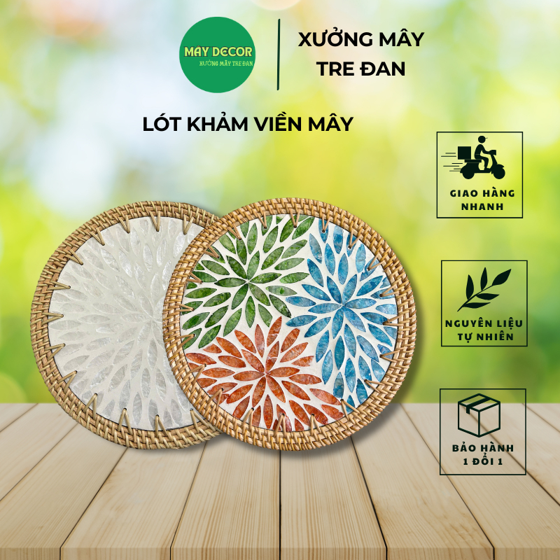 Tấm lót khảm trai viền mây 16, 18, 25, 30, 35cm, lót nồi, lót bàn ăn, bình hoa chịu lực và chịu nhiệt tốt
