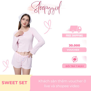  Sweet Set đồ ngủ nữ SLEEPY GIRL quần áo nữ mặc nhà sexy quyến rũ chất thun cotton mát SDT002H 