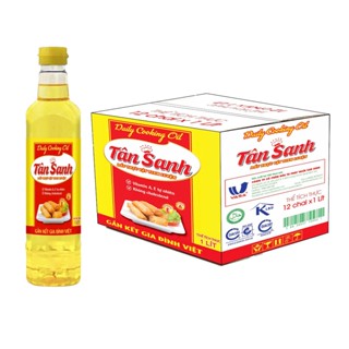 1 Thùng 12 Chai Dầu Ăn Tân Sanh Chiên Giòn Thượng Hạng Loại Chai 1 Lít (12Chai x 1Lít)