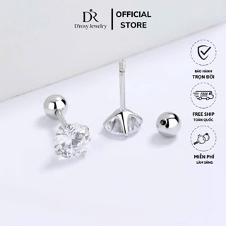 Khuyên tai bạc nữ S925 D’ROSY kiểu dáng nụ đá chốt bi ren xoáy thương hiệu D’ROSY JEWELRY KT02