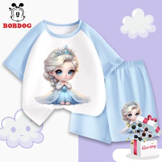 Bộ đồ cộc phối cho bé BOBDOG, sét bộ quần áo cộc phối in hình công chú ELSA  cute cho bé