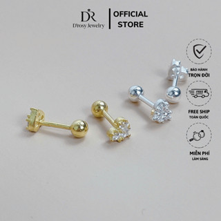 Khuyên tai bạc nữ S925 D’ROSY kiểu dáng trái tim đính đá chốt bi xoáy sang trọng D’ROSY JEWELRY KT39