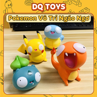 Set 4 Mô hình Pokemon Pikachu Charmander Bulbasaur Squirtle Mặt Ngáo Royal For Silly dễ thương full box cao cấp DQ TOYS