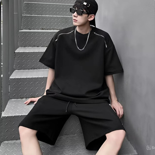 Bộ quần áo nam nữ cổ tròn form rộng Hàn Quốc, quần áo cộc tay mùa hè nam nữ chất liệu cotton tổ ong cao cấp