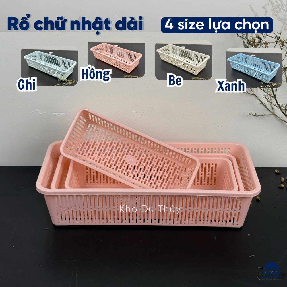 Rổ nhựa chữ nhật dài nhiều màu đựng bút viết, đựng vật dụng dài nhiều màu với 4 kích thước, nhựa pp | BigBuy360 - bigbuy360.vn