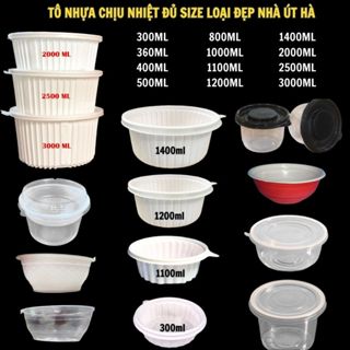 100 Thố/tô nhựa dùng 1 lần chịu nhiệt đủ size từ 300ML - 3000ML nắp gài siêu kín đựng lẩu cháo canh soup bún phở hủ tiếu