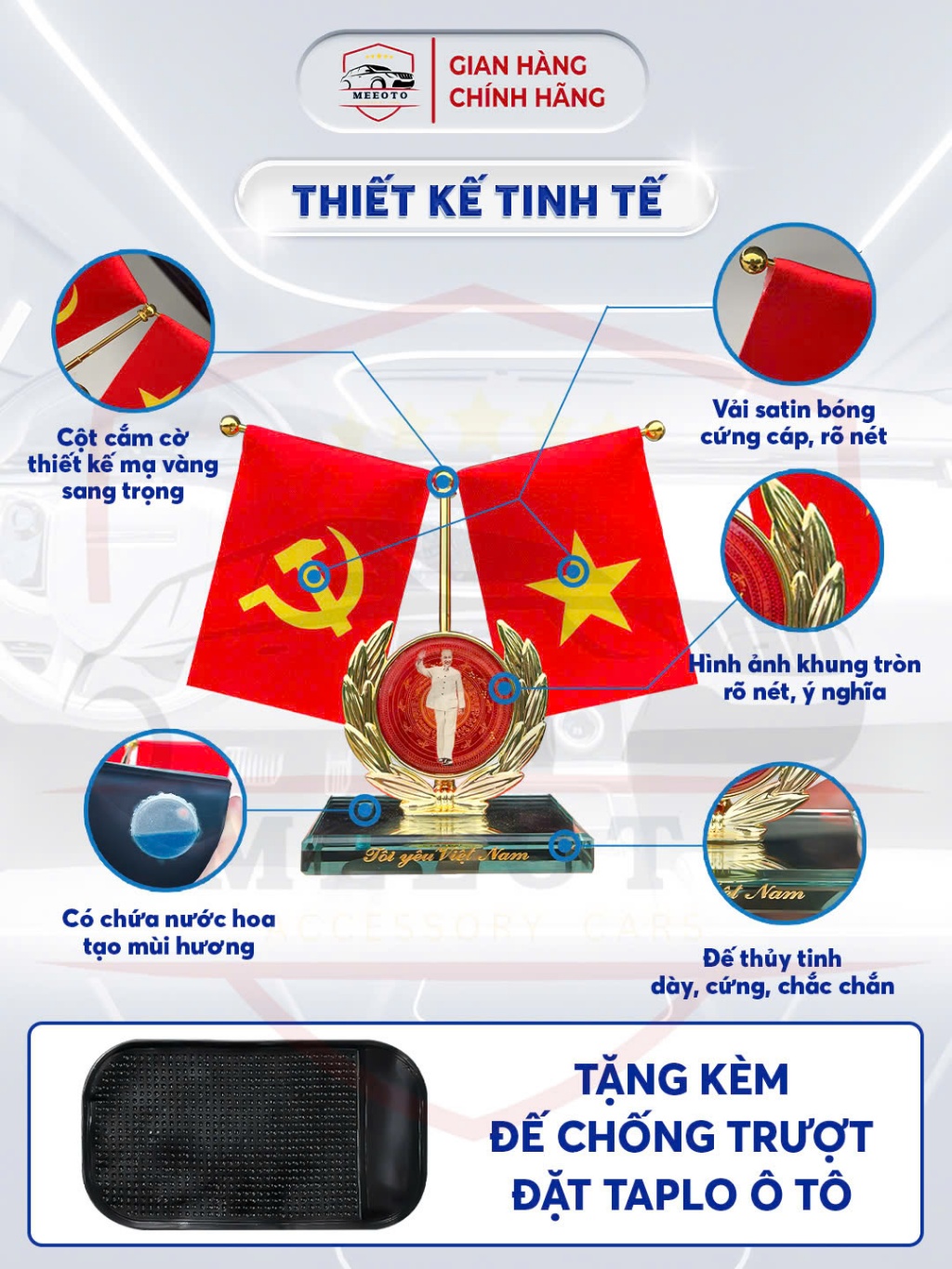 Bộ cờ trang trí bàn làm việc, taplo xe ô tô loại cắm 2 cờ các nước