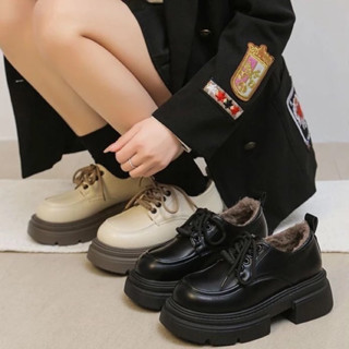 [SẴN + HOẢ TỐC] Giày oxford MĐG lót lông mềm mũi vuông da pu bóng mềm mịn cao 5cm hack chân thon gọn phối đồ xinh nữ