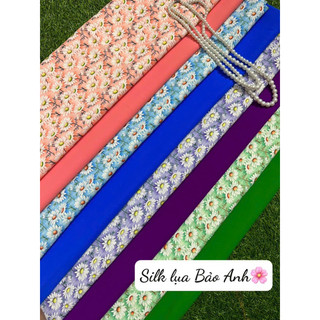 Vải silk lụa Bảo Anh hoạ tiết hoa cúc( khổ vải 1m5)vải may áo dài, bà ba, váy đầm , bộ