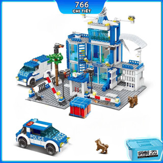 Đồ chơi lắp ráp Cảnh sát Swat 766 chi tiết, Mô hình lắp ráp Trụ Sở cảnh sát city xanh kèm lính swat, máy bay