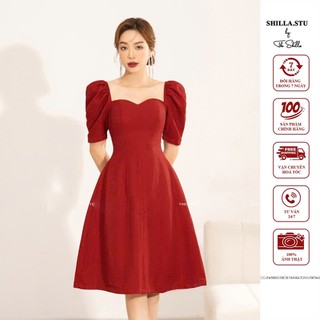 Váy thiết kế cao cấp đỏ cổ vuông sang trọng [ Có video + Ảnh thật ] The Shilla - E45B60.58C8(SA25)