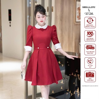 Váy đầm thiết kế cao cấp đỏ cổ tròn tiểu thư sang trọng [ Ảnh thật ] The Shilla- K57B40.57C7(SA25)