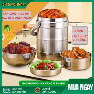 [TRỢ GIÁ] Cặp lồng inox giữ nhiệt nắp bát, hộp đựng cơm văn phòng 1.4L và 2L, camen giữ nhiệt 3 tầng