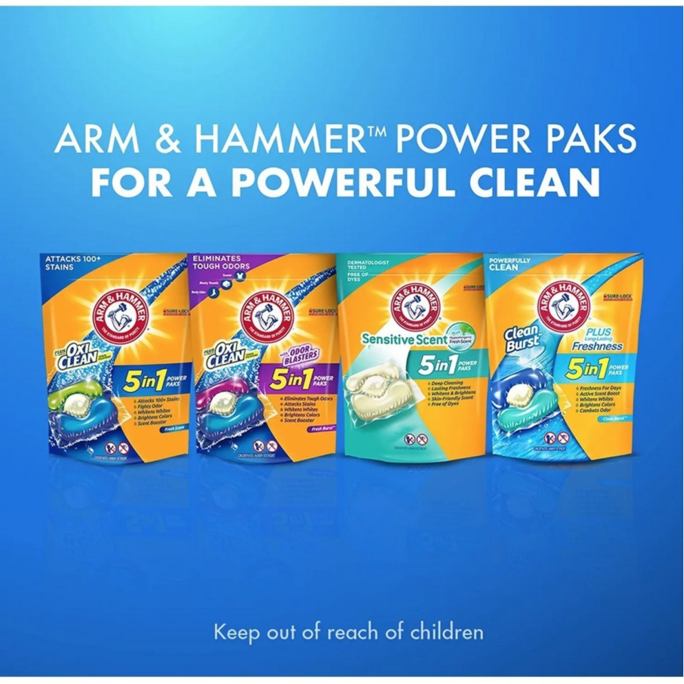 Gói 42 Viên Nước Giặt 5 trong 1 Arm & Hammer Plus Oxi Clean Concentrated Laundry Detergent 42 Little