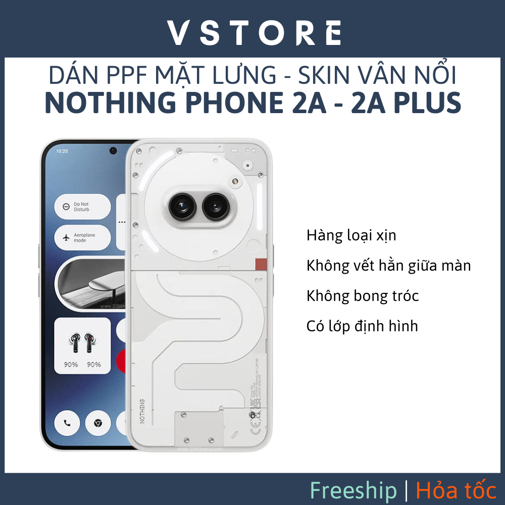 Dán PPF Nothing Phone 2A 2A  mặt lưng full viền trong, nhám, skin VSTORE HCM