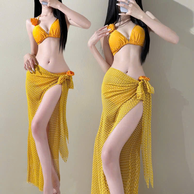 Ms 081 BIKINI Tam giác đính hoa, phối khăn quấn ren dài hàng QC cao cấp, hai màu HÀ BIKINI | BigBuy360 - bigbuy360.vn