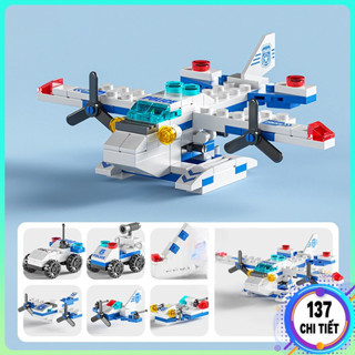 Bộ đồ chơi lắp ráp máy bay cảnh sát 137 chi tiết, xếp hình trực thăng swat 6 mô hình đồ chơi cho bé