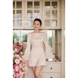 JOIE DES ROSES - Váy lụa cổ thuyền tay loe phối đai nơ Mae Dress