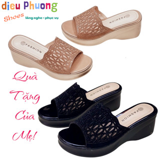 Dép Trung Niên Nữ Đế Xuồng 6.5cm Siêu Nhẹ - Dép Lưới Điểm Xoàn Cao Cấp 2512