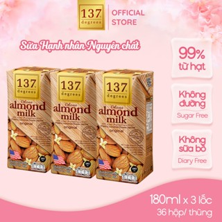 [LỐC 3 HỘP 180ML] Sữa Hạt Hạnh Nhân Nguyên Chất 137 DEGREES Có Vị Ngọt Từ Mật Hoa Dừa (Không Đườn