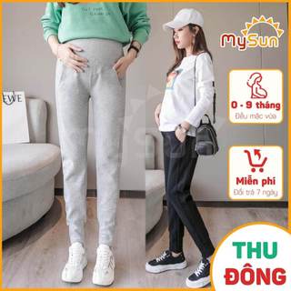  Quần bầu dài nỉ cho bà bầu mùa Thu Đông đẹp cho bà bầu 0 - 9 tháng mặc đi làm công sở ở nhà MySun 