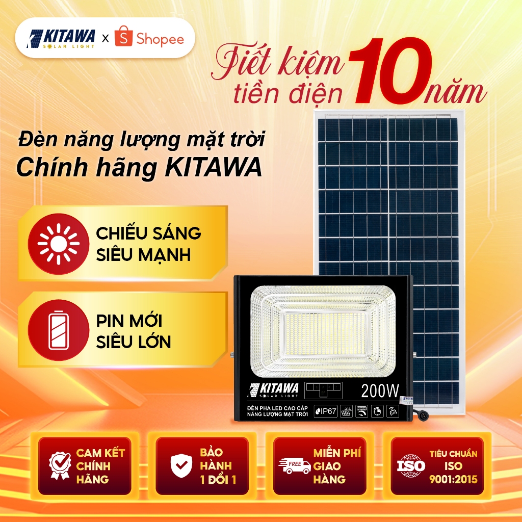 Đèn Pha Siêu Sáng Năng Lượng Mặt Trời 200W KITAWA DP1200