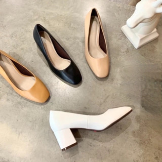 Giày cao gót công sở nữ 5 phân Annmodels đế vuông guốc tiếp viên hàng không chất liệu xi mem_A892XM