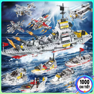 [ 1000 Chi Tiết] Bộ đồ chơi lắp ráp Tàu Chiến Hạm TC1000 chi tiết kèm mô hình lắp ráp máy bay, xe tăng, robot cho bé