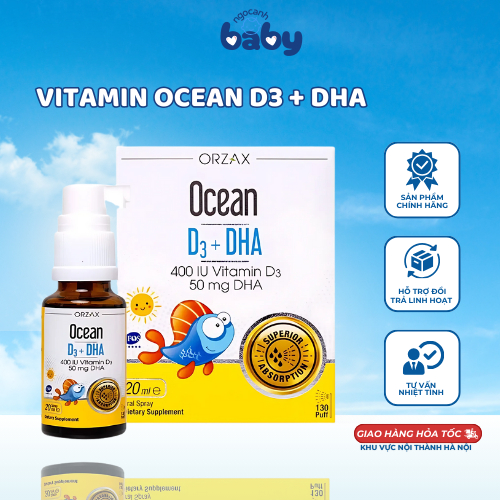 OCEAN D3+DHA bổ sung vitamin D3 giúp tăng cường hấp thu canxi, bổ sung DHA tốt cho não 20ml