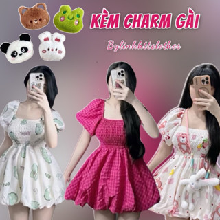 KÈM CHARM GÀI- SET BỘ ÁO BABYDOLL TAY PHỒNG QUẦN PHỒNG CHUN FORM BÍ  GẤU DÂU CARO BỘ ĐỒ DÁNG GIẤU QUẦN BỘ BBD TAY PHỒNG