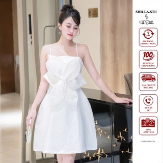 Váy đầm thiết kế cao cấp trắng hai dây phối nơ sang trọng[ Ảnh thật] The Shilla-CM.L53B30.65D5(SA25)