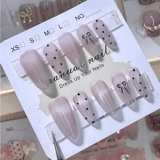 Nailbox mẫu nail mắt mèo, gắn charm nơ đính đá  - Nail box thiết kế Hàn