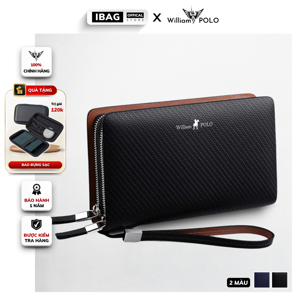 Ví Da Nam Cầm Tay Cao Cấp William Polo,chất Liệu Da Bò Thật,ví Dáng Dài Nam,thiết Kế Nhiều Ngăn,chống Nước- 𝑰𝑩𝑨𝑮