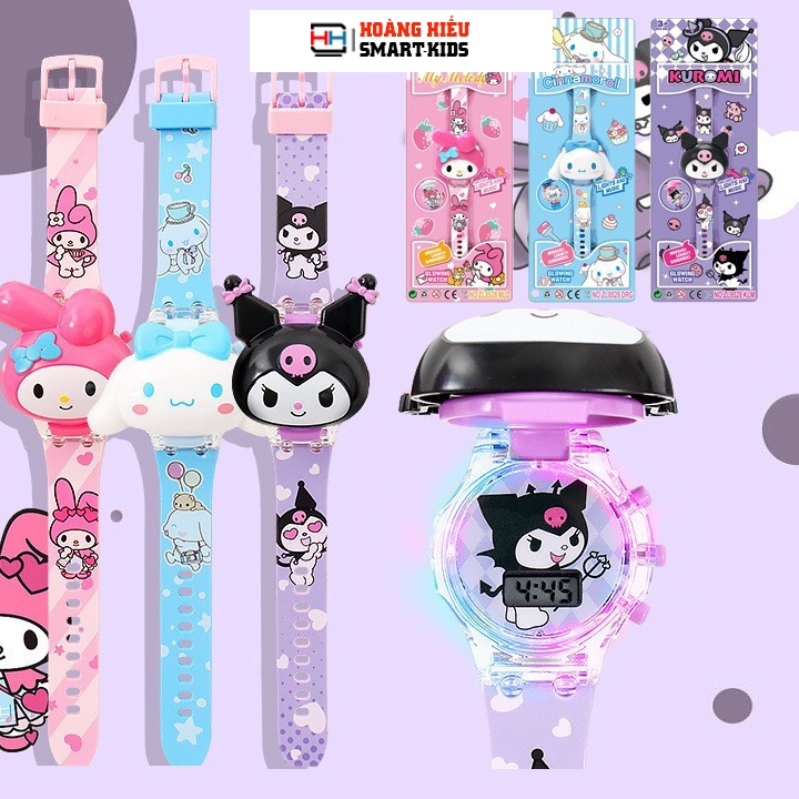 Đồng Hồ Hoạt Hình Cho Bé Trai Bé Gái Có Đèn có nhạc 3D Kuromi Dạ Quang Đồng Hồ Âm Nhạc Giai Điệu Cinnamoroll