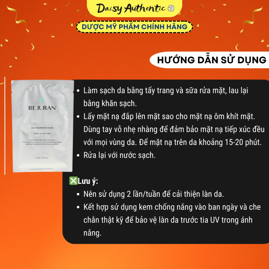Mặt Nạ PDRN Rejuran Cấp Ẩm, Phục Hồi Rejuran Skin Protection Mask 27ml 1 hộp - 5 mask