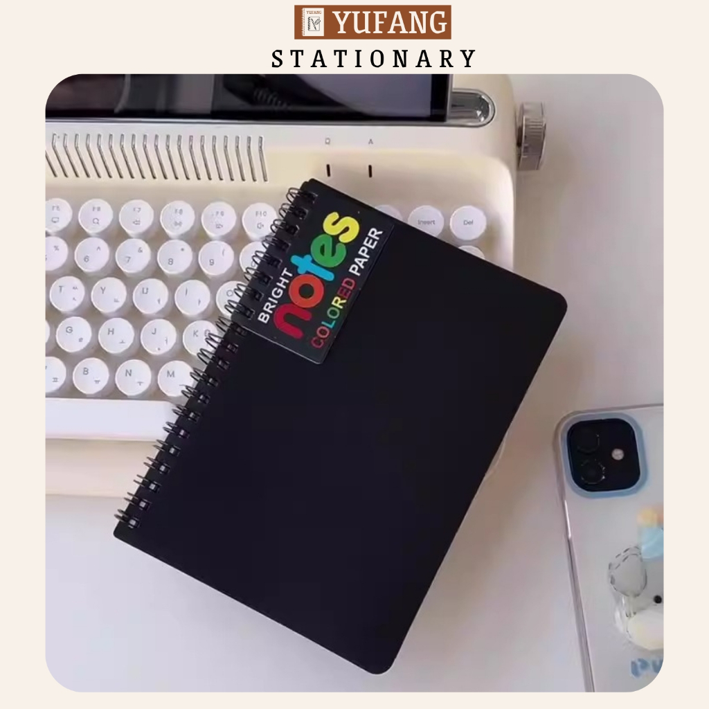 Sổ Tay Ghi Chép Lò Xo B6 Bìa Đen 100 Trang 3 Màu Notebook - Yufang Stationary