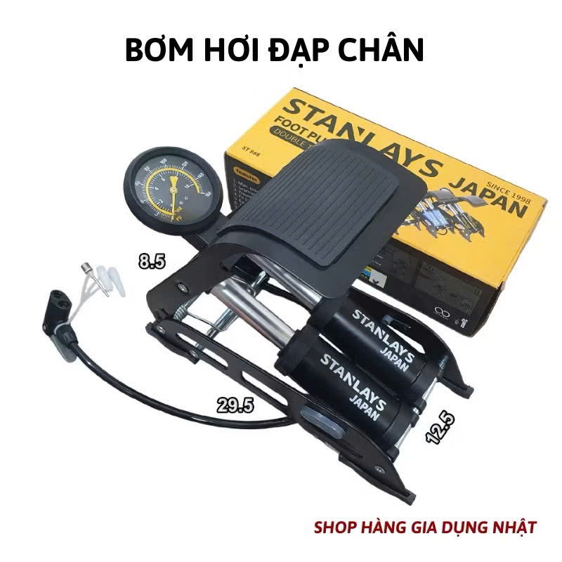 Bơm Hơi Đạp Chân Đa Năng 2 Ống Stanlays Kirito, Bơm Ô Tô, Xe Máy, Xe Đạp, Bóng, Phao