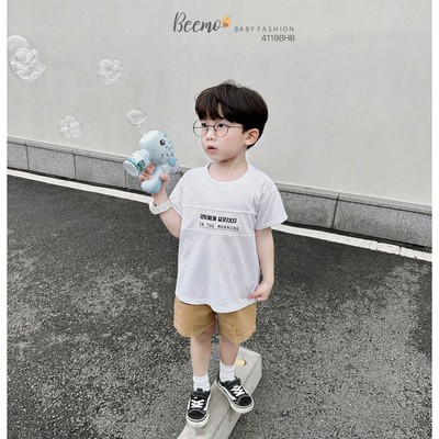 Set bộ cộc tay Beemo phối thân in chữ vải cotton thoáng mát cho bé trai từ 9-24kg 4119BHB
