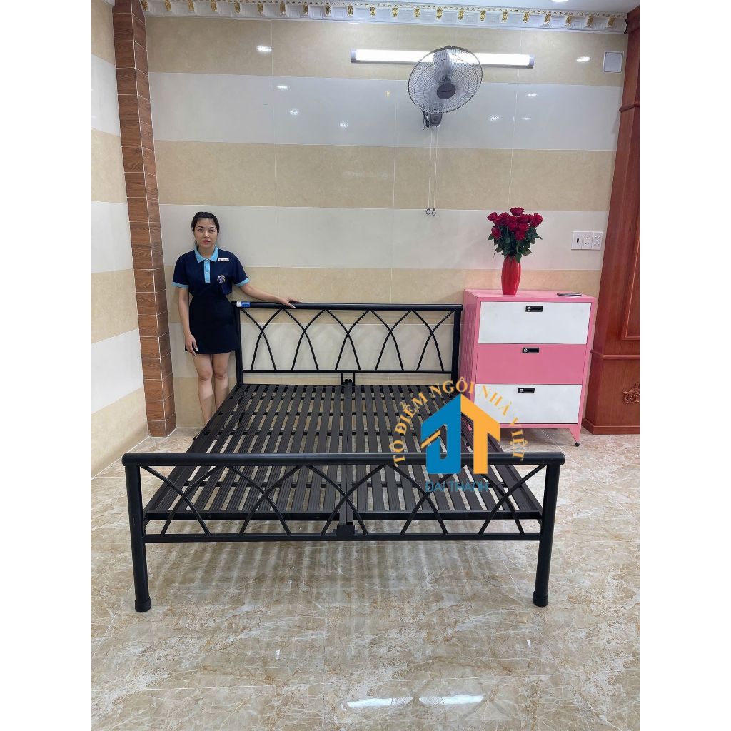 Giường sắt hình chữ X giá rẻ 1m6x2m