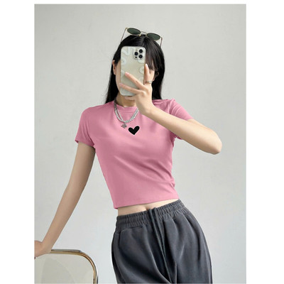 Áo croptop nữ in trái tim chất cotton co giãn 4 chiều Loza CR8136