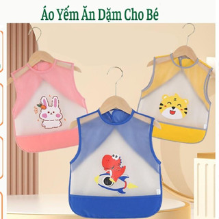  Áo Yếm Ăn Dặm cho bé cộc tay Tạp Dề Cộc Tay Ăn Dặm Cho Bé Có Máng Chống Thấm Dễ Dàng Vệ Sinh 
