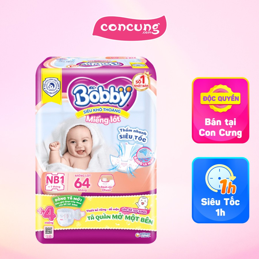 COMBO 2 GÓI MIẾNG LÓT BOBBY NB1,2 ( NB1 - 64M), ( NB2 - 60M), ( NB1 - 108M) DƯỚI 5KG