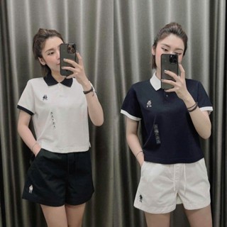 [121] Áo polo nữ cộc tay cổ bẻ dáng ngắn Spa0 xuất dư xịn hai màu trắng, xanh navy siêu hot full tag siêu hot loại 1