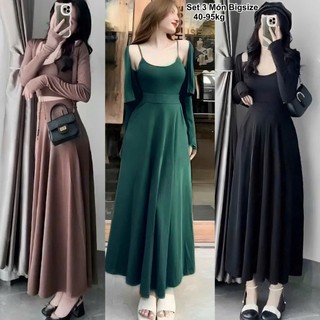  Set 3 Món Bigsize Chân Váy Xòe Dáng Dài Kèm Áo 2 Dây Mix Áo Khoác Thun Tăm Hot Hit Nữ Cao Cấp Xinh Đẹp Giá Rẻ 40-95kg 