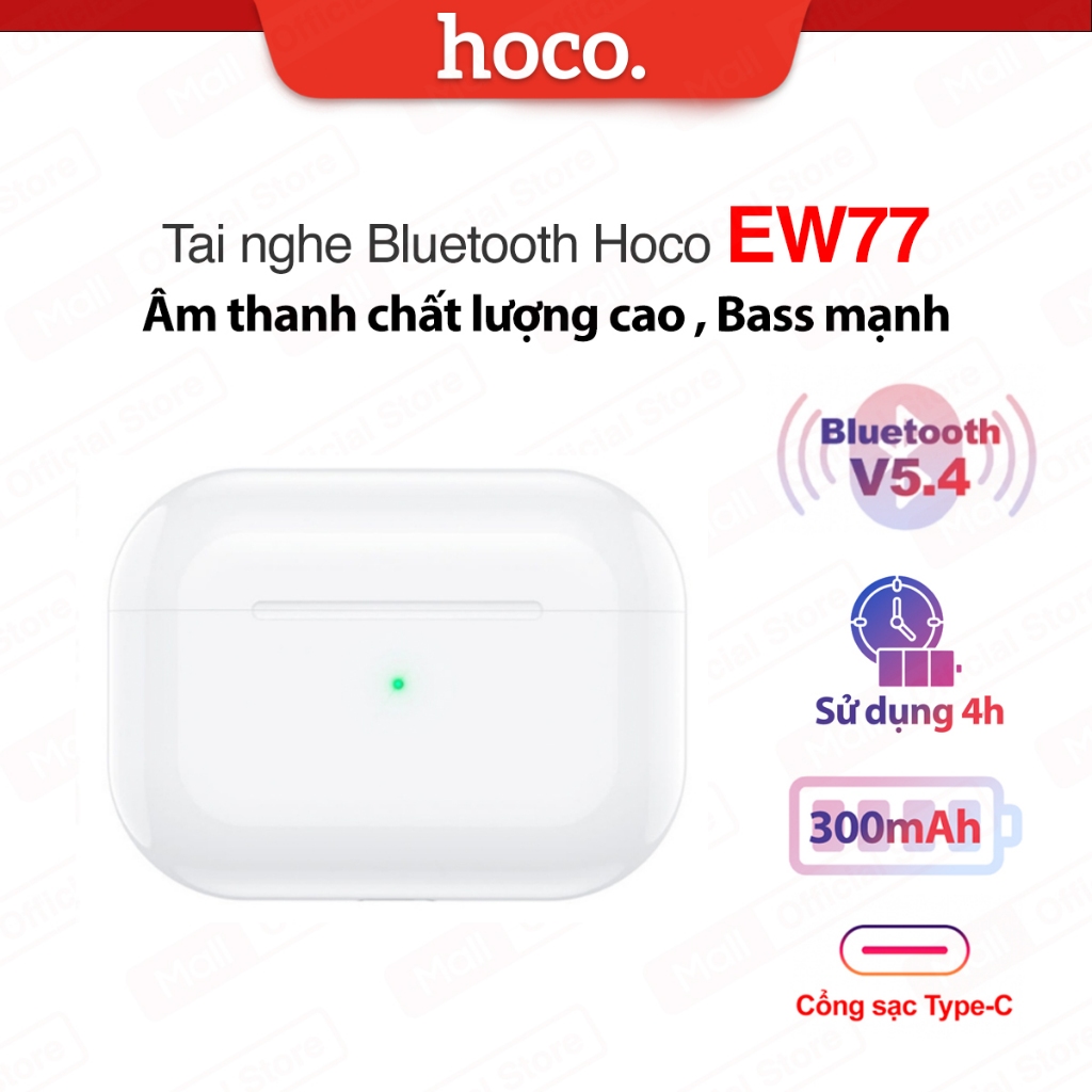 Tai nghe Bluetooth V5.4 Hoco EW77- Thiết kế nhỏ gọn, Âm thanh cực hay dùng để nghe nhạc, học tập chơi game