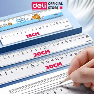  Thước kẻ trong suốt Deli - 18  20  30cm - Chất liệu PS bền chống trầy xước - Phù hợp với học sinh dân văn phòng học tập 