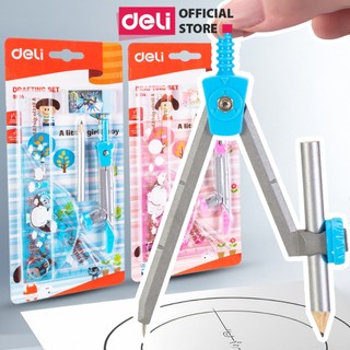 Bộ compa eke Deli 7 món Hồng/Xanh da trời gồm 7 dụng cụ/bộ dành cho học sinh sinh viên
