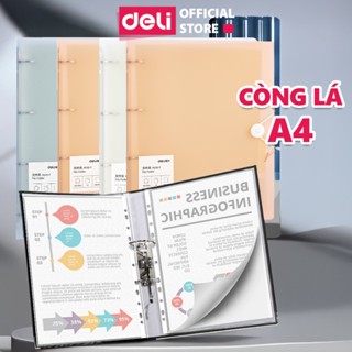Bìa File Lá Chống Nước Còng Sắt A4 Deli Kèm Quai Móc Đựng File Tài liệu, Lưu Trữ Hồ Sơ Văn Phòng Cao Cấp Tặng 4 Tab