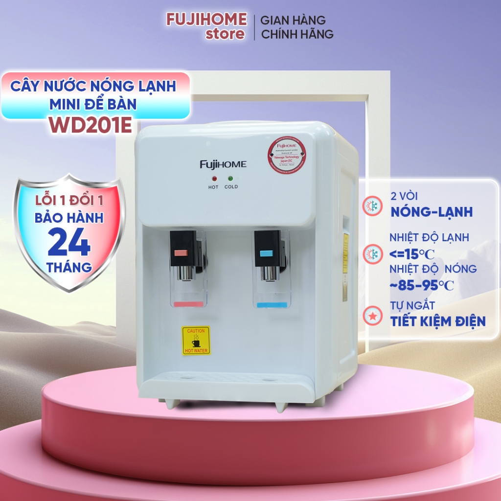 Cây nước nóng lạnh mini để bàn Nhập Khẩu FUJIHOME, máy nước uống nóng lạnh 2 vòi, bình lọc nước tự ngắt tiết kiệm điện